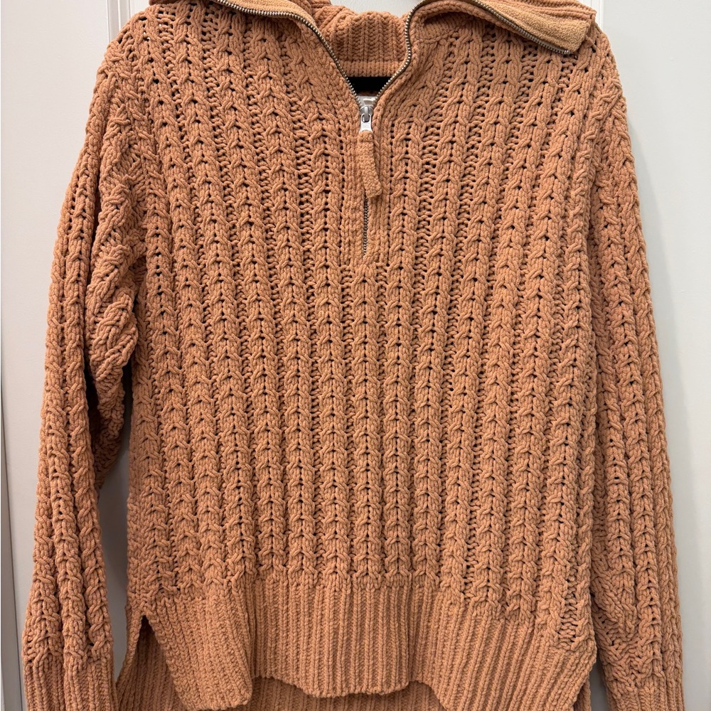 Aerie Cowl Neck Cable Knit Sweater in Brown